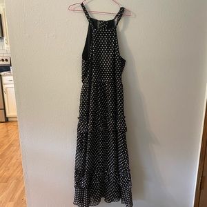 Polka dot tiered chiffon maxi dress
